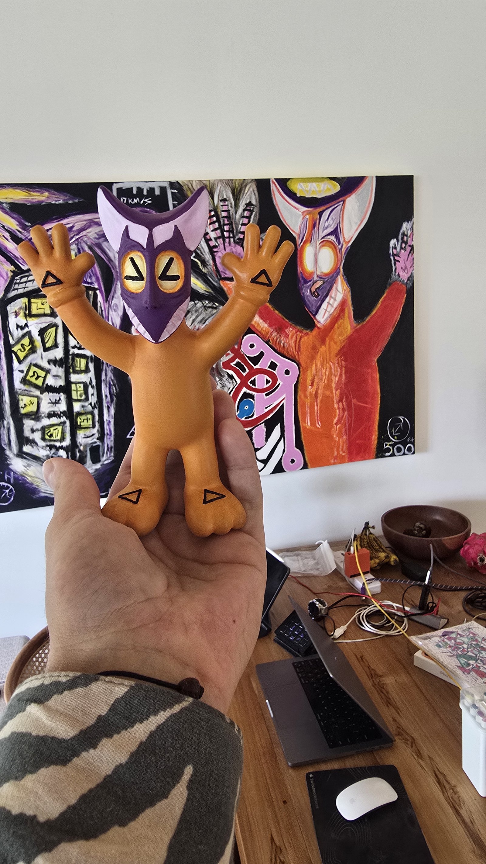 The Apophis figure beside its source canvas — a painted sculpture pulled from the painting by tijo.